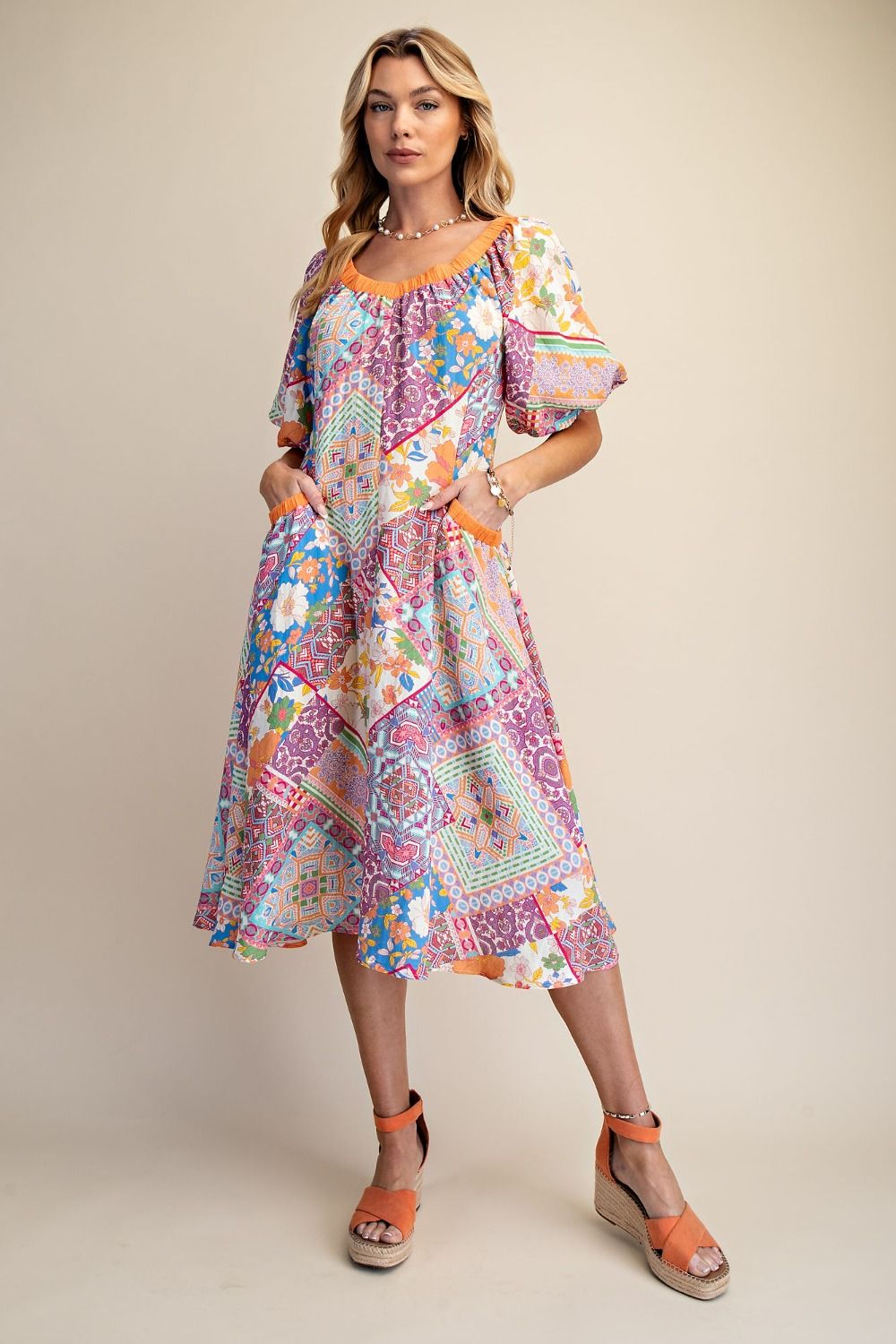 Boho Orange Tie Dress