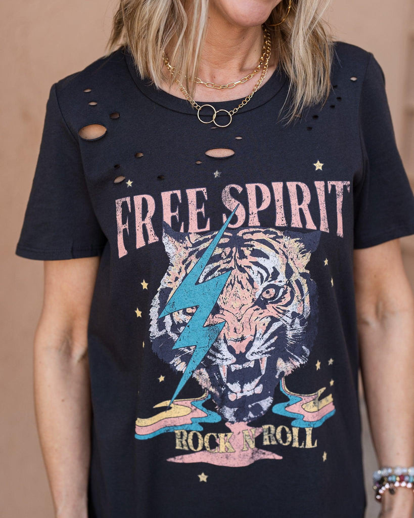 Faded Black Free Spirit Distressed Tee - Perennial Trends