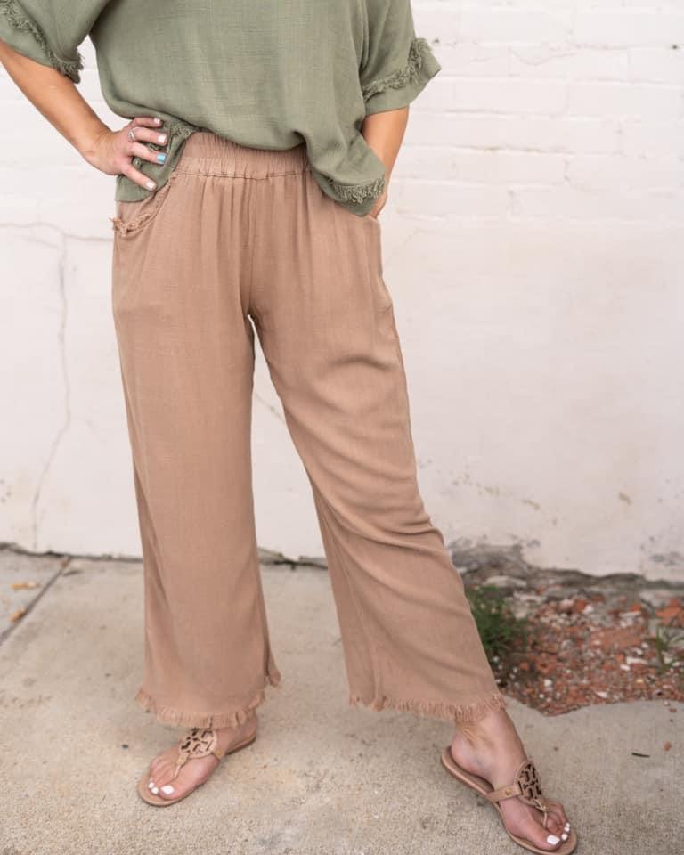 Frayed Wide Leg Linen Pants - Perennial Trends