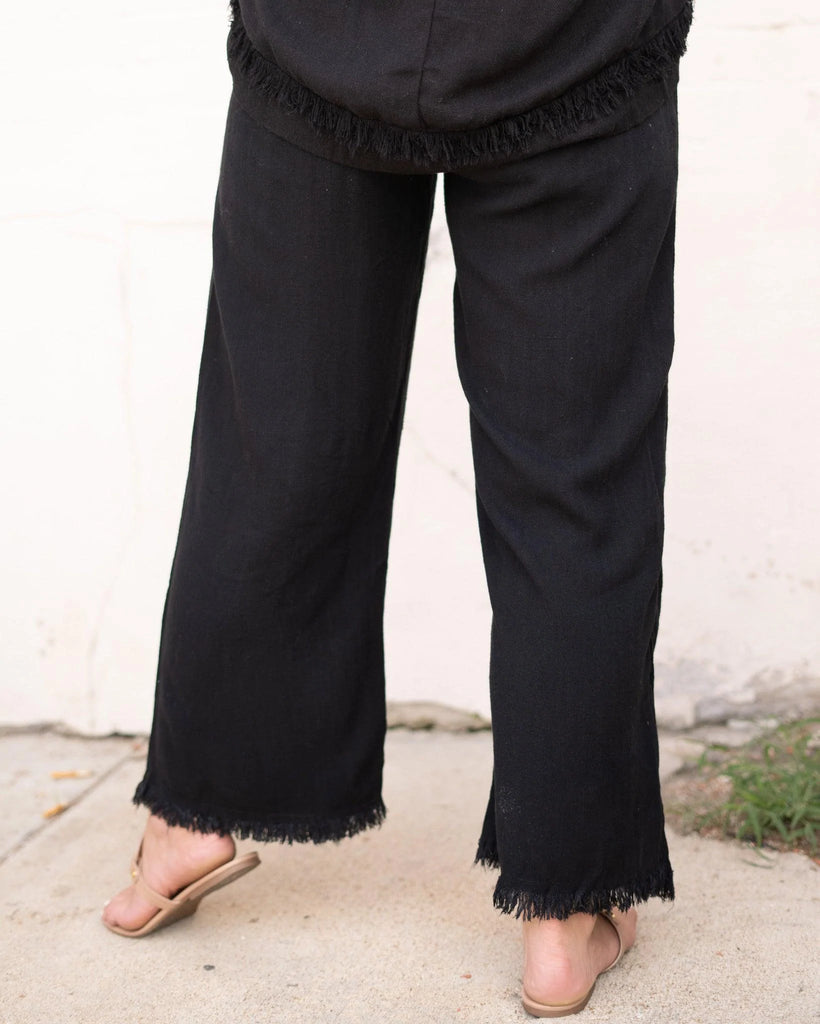 Frayed Wide Leg Linen Pants - Perennial Trends