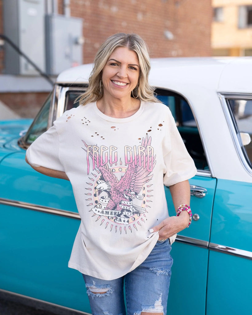 Free Bird Distressed Graphic Tee - Perennial Trends