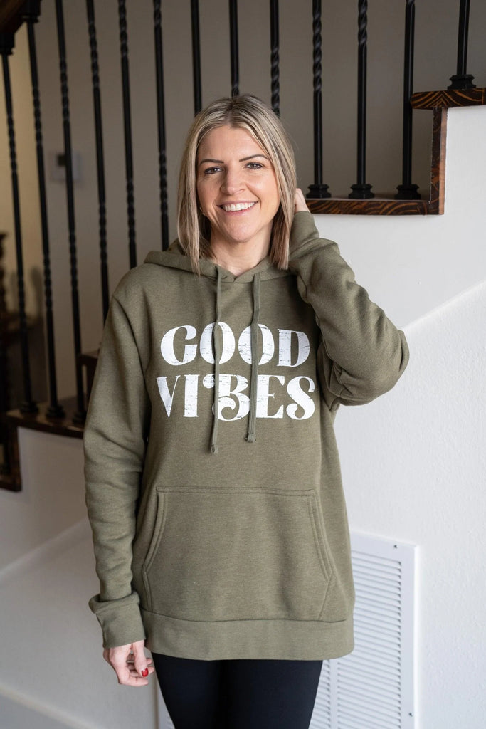 Good Vibes Graphic Hoodie - Perennial Trends -  25-50, best-seller, Boho, curve, graphics, new-arrivals, outerwear, shirts, size-2x, size-large, size-medium, size-small, size-xl, sweaters, sweatshirts, tops