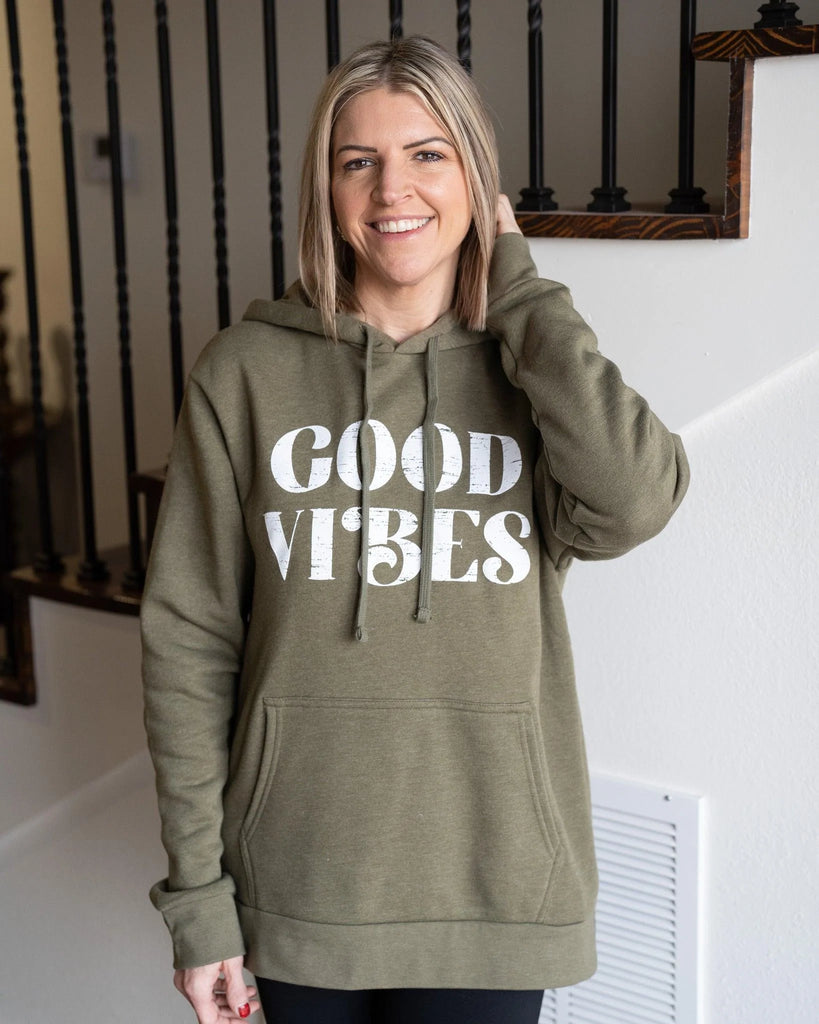 Good Vibes Graphic Hoodie - Perennial Trends -  25-50, best-seller, Boho, curve, graphics, new-arrivals, outerwear, shirts, size-2x, size-large, size-medium, size-small, size-xl, sweaters, sweatshirts, tops