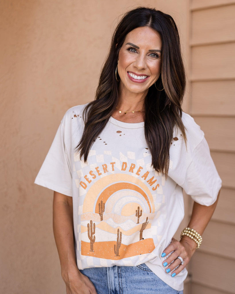 Oatmeal Desert Dreams Distressed Graphic Tee - Perennial Trends