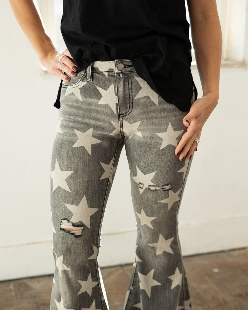 Star Printed Bell Bottom Flares - Perennial Trends